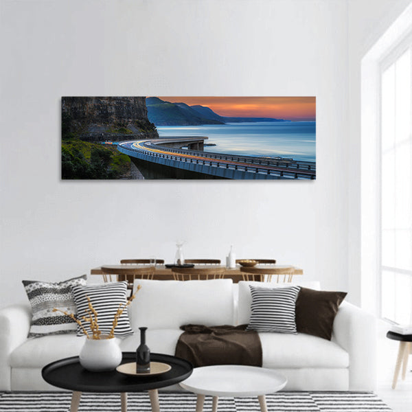 Sunset over the Sea cliff panoramic canvas wall art