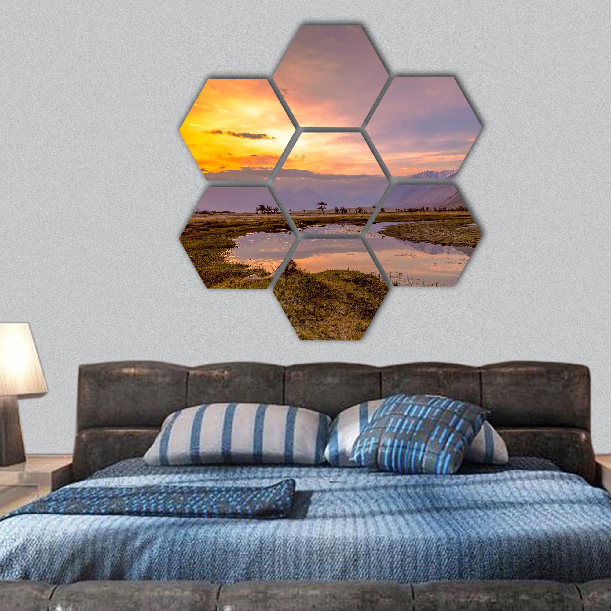 Sunrise at Nubra Valley, Leh Ladakh, India hexagonal canvas wall art