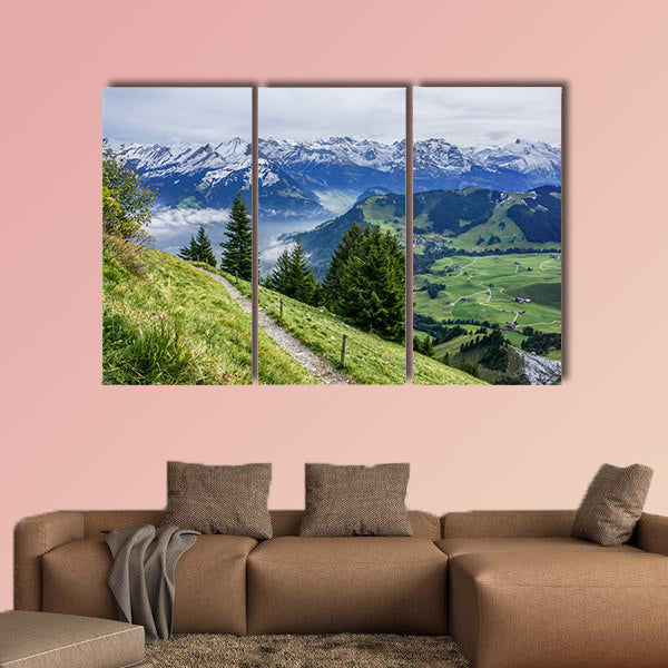 The walk way on the mountain with tree multi panel canvas wall art