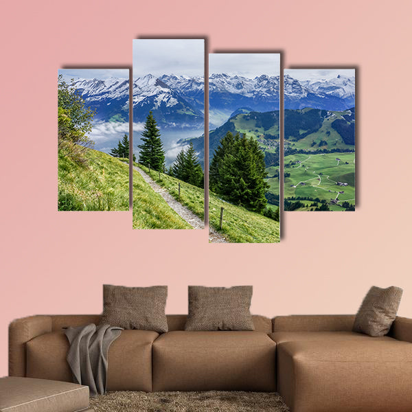 The walk way on the mountain with tree multi panel canvas wall art