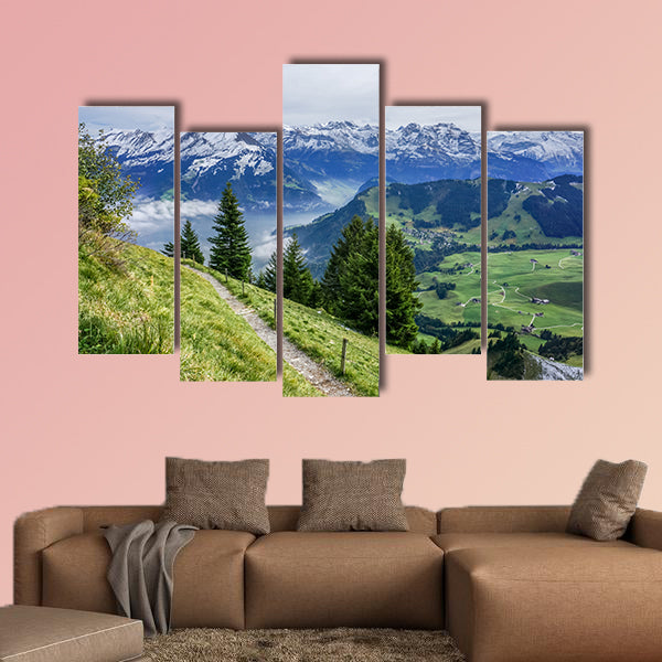 The walk way on the mountain with tree multi panel canvas wall art