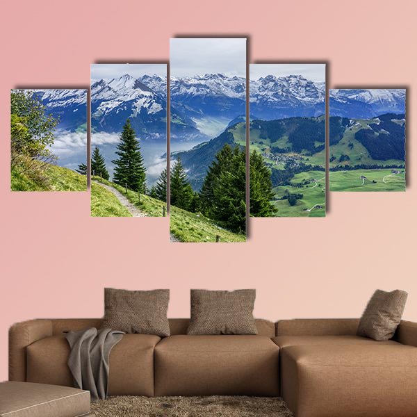 The walk way on the mountain with tree multi panel canvas wall art