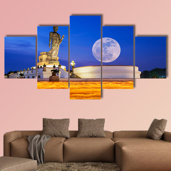 Colorful walk with lighted candles in hand around temple to the Buddha multi panel canvas wall art