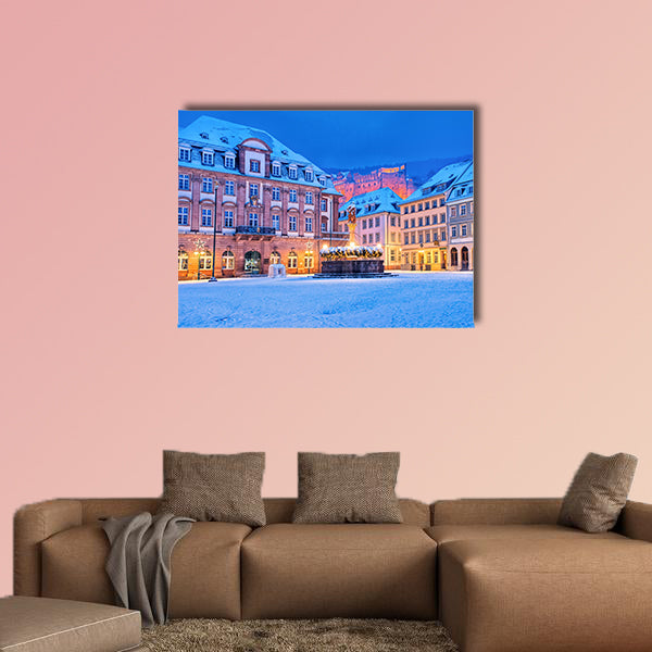 Medieval german old town Heidelberg white with snow wall art