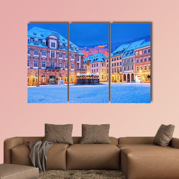 Medieval german old town Heidelberg white with snow wall art