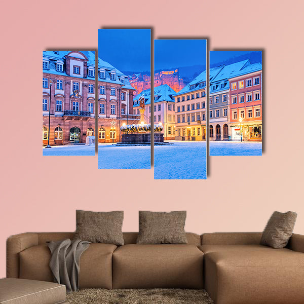 Medieval german old town Heidelberg white with snow wall art