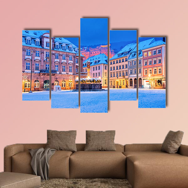 Medieval german old town Heidelberg white with snow wall art