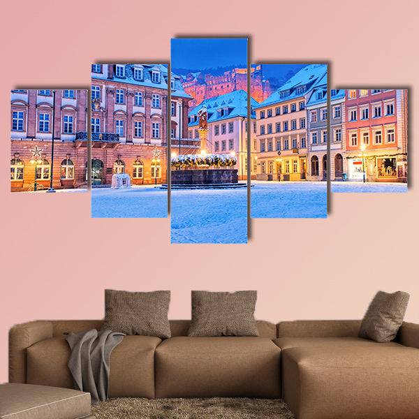 Medieval german old town Heidelberg white with snow wall art