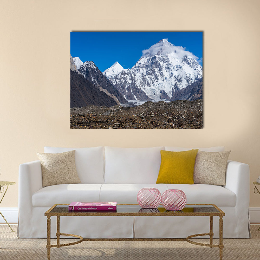 K2 mountain peak with cloud on top, Baltoro glacier, Gilgit, Pakistan, Asia multi panel canvas wall art