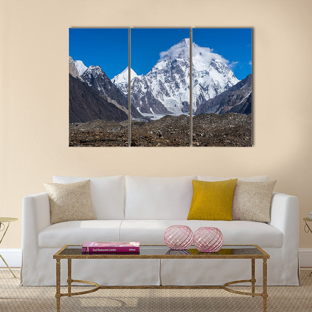 K2 mountain peak with cloud on top, Baltoro glacier, Gilgit, Pakistan, Asia multi panel canvas wall art