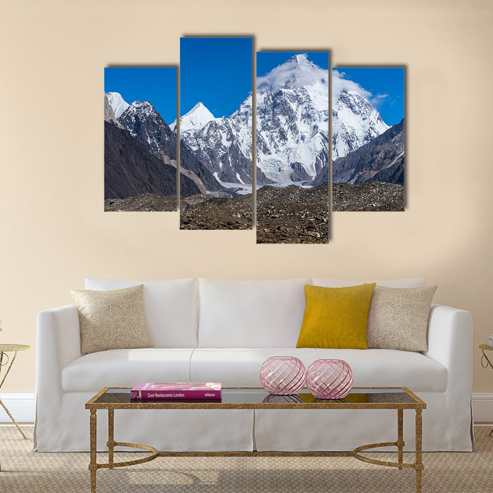 K2 mountain peak with cloud on top, Baltoro glacier, Gilgit, Pakistan, Asia multi panel canvas wall art