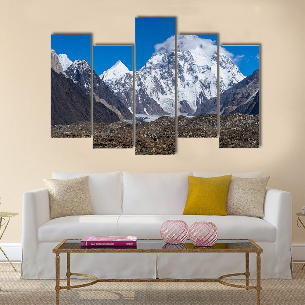 K2 mountain peak with cloud on top, Baltoro glacier, Gilgit, Pakistan, Asia multi panel canvas wall art