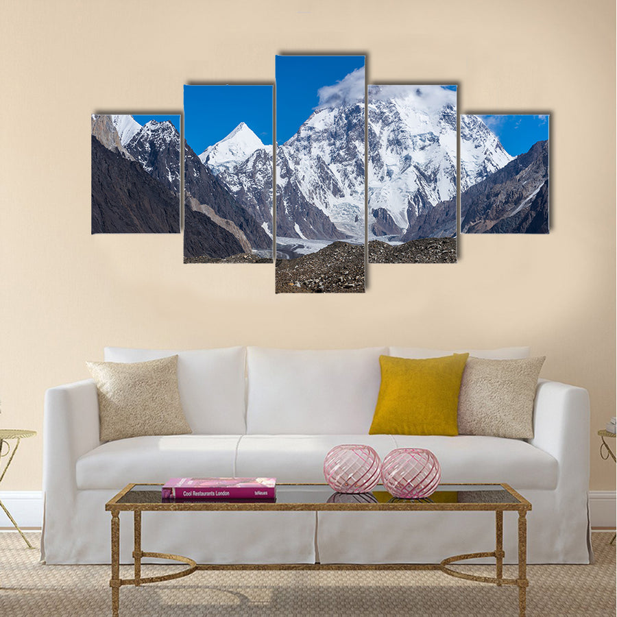 K2 mountain peak with cloud on top, Baltoro glacier, Gilgit, Pakistan, Asia multi panel canvas wall art