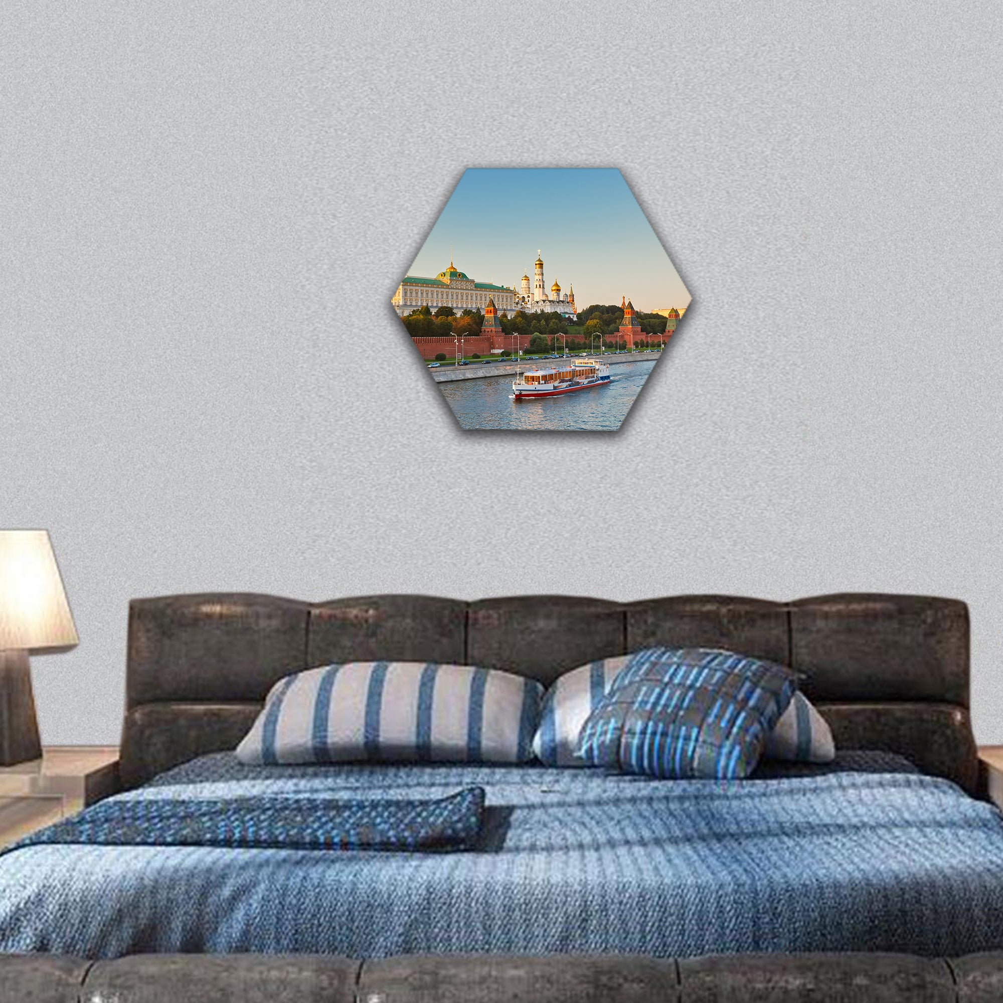 Moscow kremlin at sunset hexagonal canvas wall art