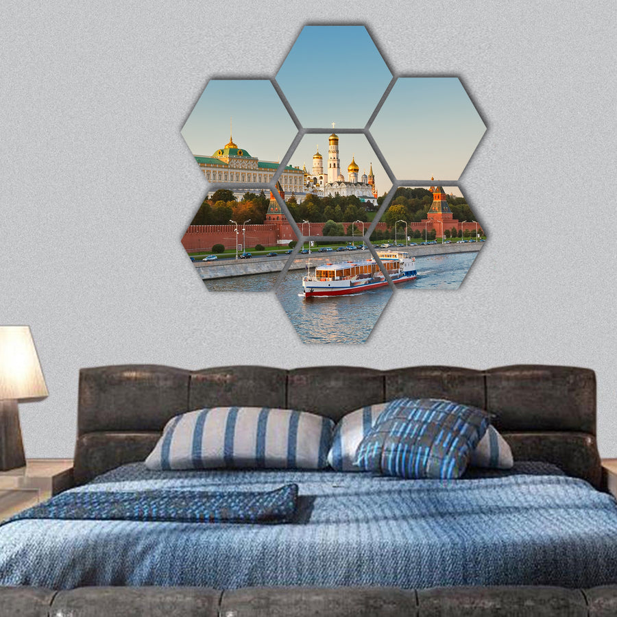 Moscow kremlin at sunset hexagonal canvas wall art
