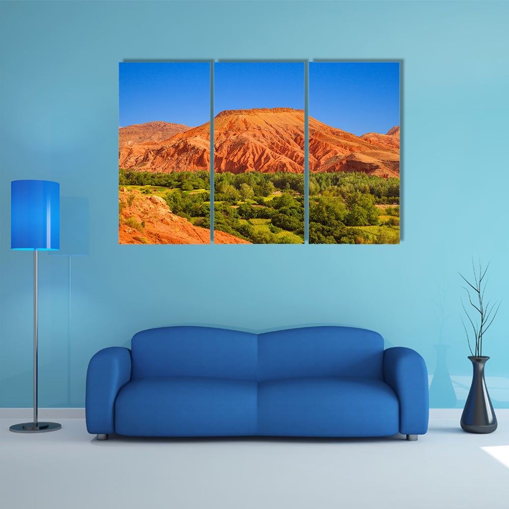 The Impressive red hill over an oasis in Dades Valley, Morocco multi panel canvas wall art