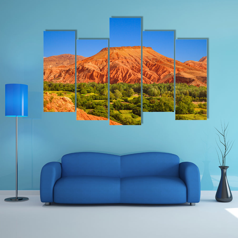 The Impressive red hill over an oasis in Dades Valley, Morocco multi panel canvas wall art