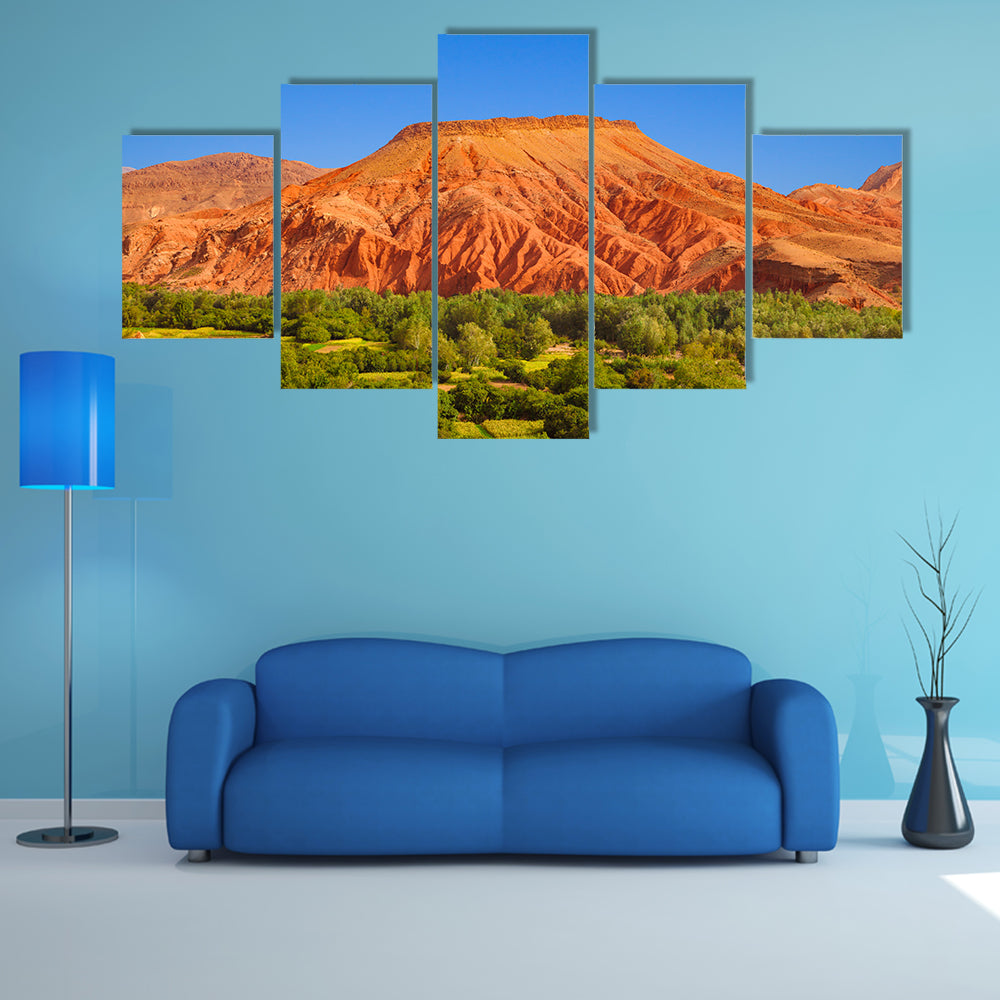 The Impressive red hill over an oasis in Dades Valley, Morocco multi panel canvas wall art