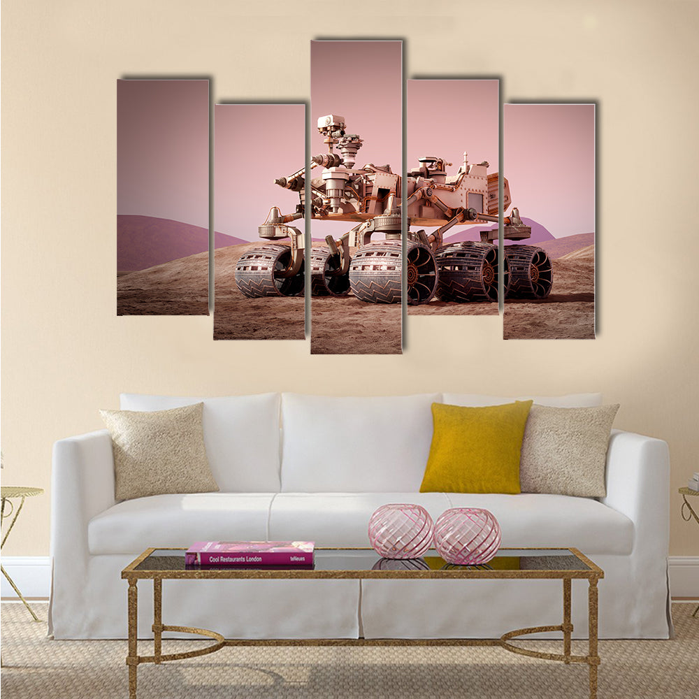 Mars rover on the Mars. 3d rendering  multi Panel Canvas Wall Art