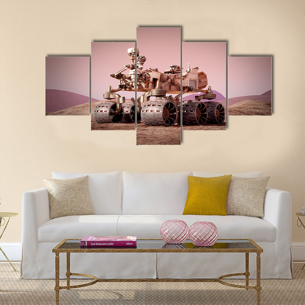 Mars rover on the Mars. 3d rendering  multi Panel Canvas Wall Art