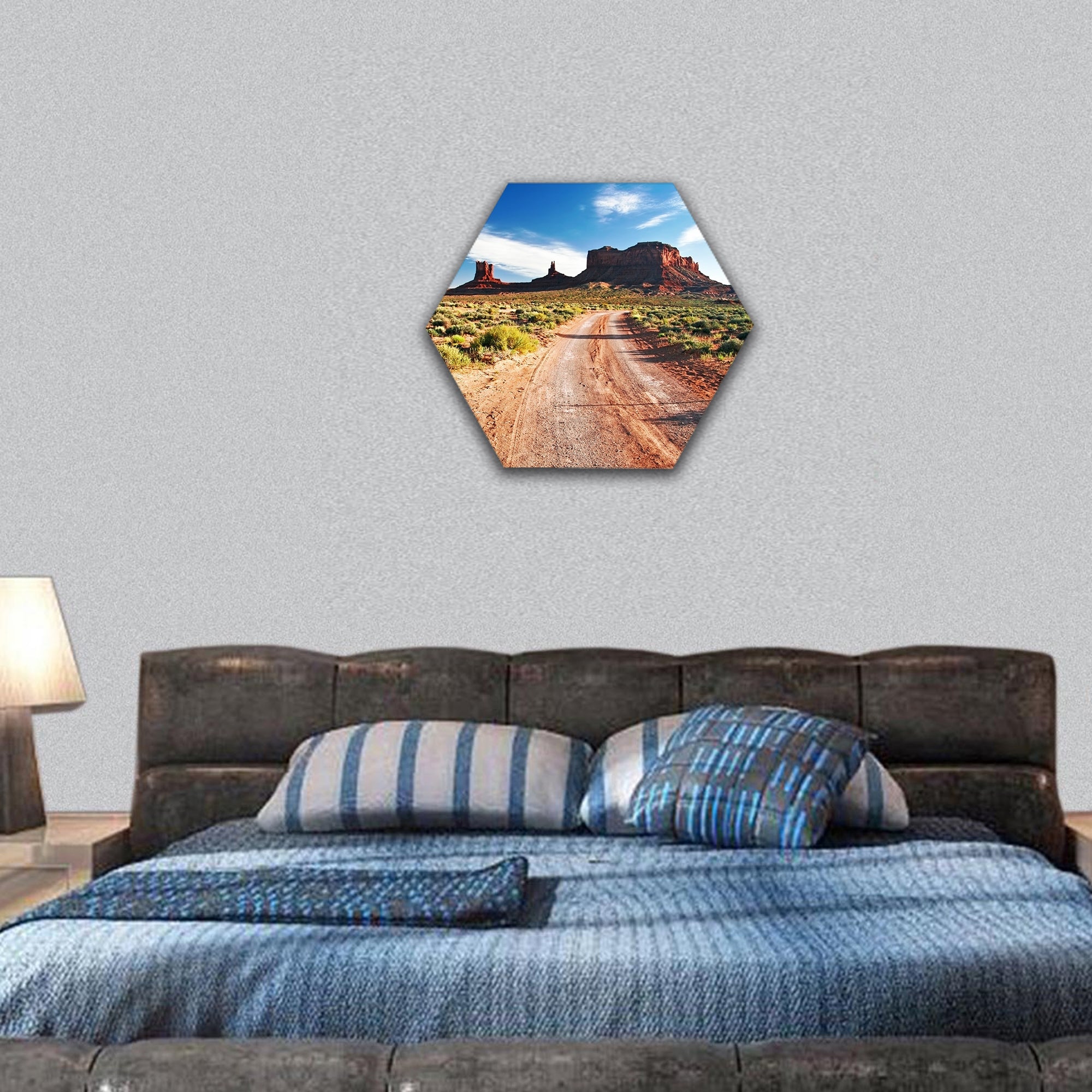 End of sunny day in Monument Valley, Arizona hexagonal canvas wall art