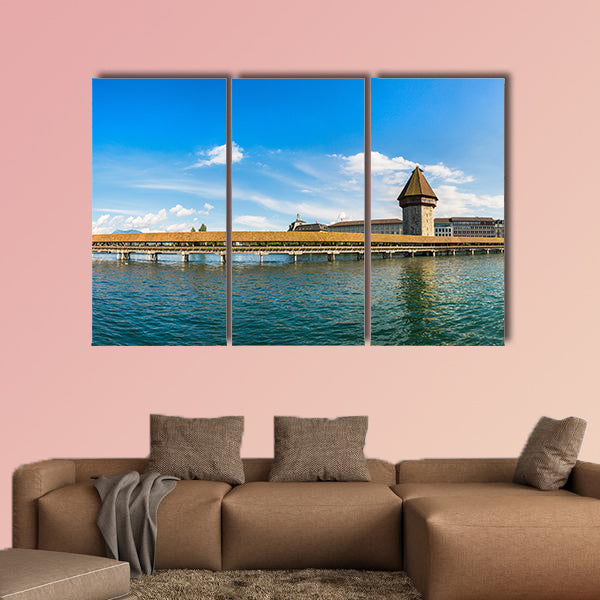 Panorama of Famous Chapel Bridge in Lucerne multi panel canvas wall art