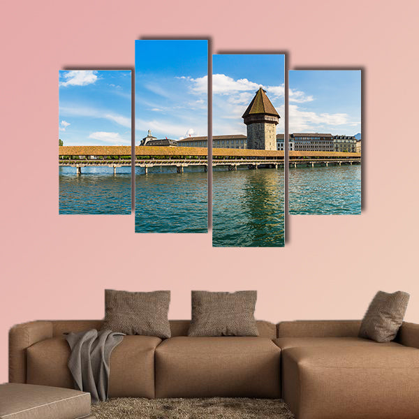 Panorama of Famous Chapel Bridge in Lucerne multi panel canvas wall art