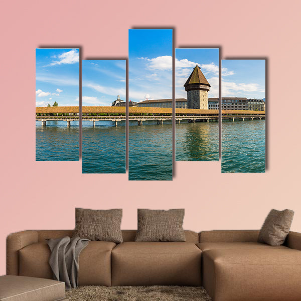 Panorama of Famous Chapel Bridge in Lucerne multi panel canvas wall art