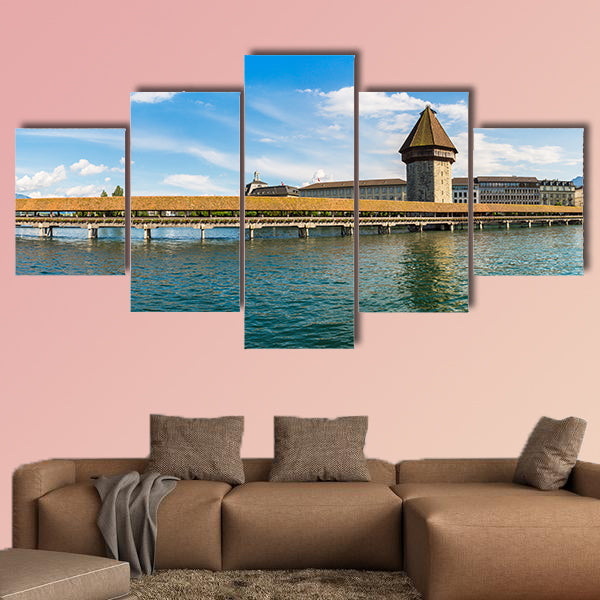 Panorama of Famous Chapel Bridge in Lucerne multi panel canvas wall art
