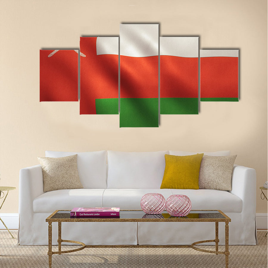 Oman flag with fabric texture multi panel canvas wall art