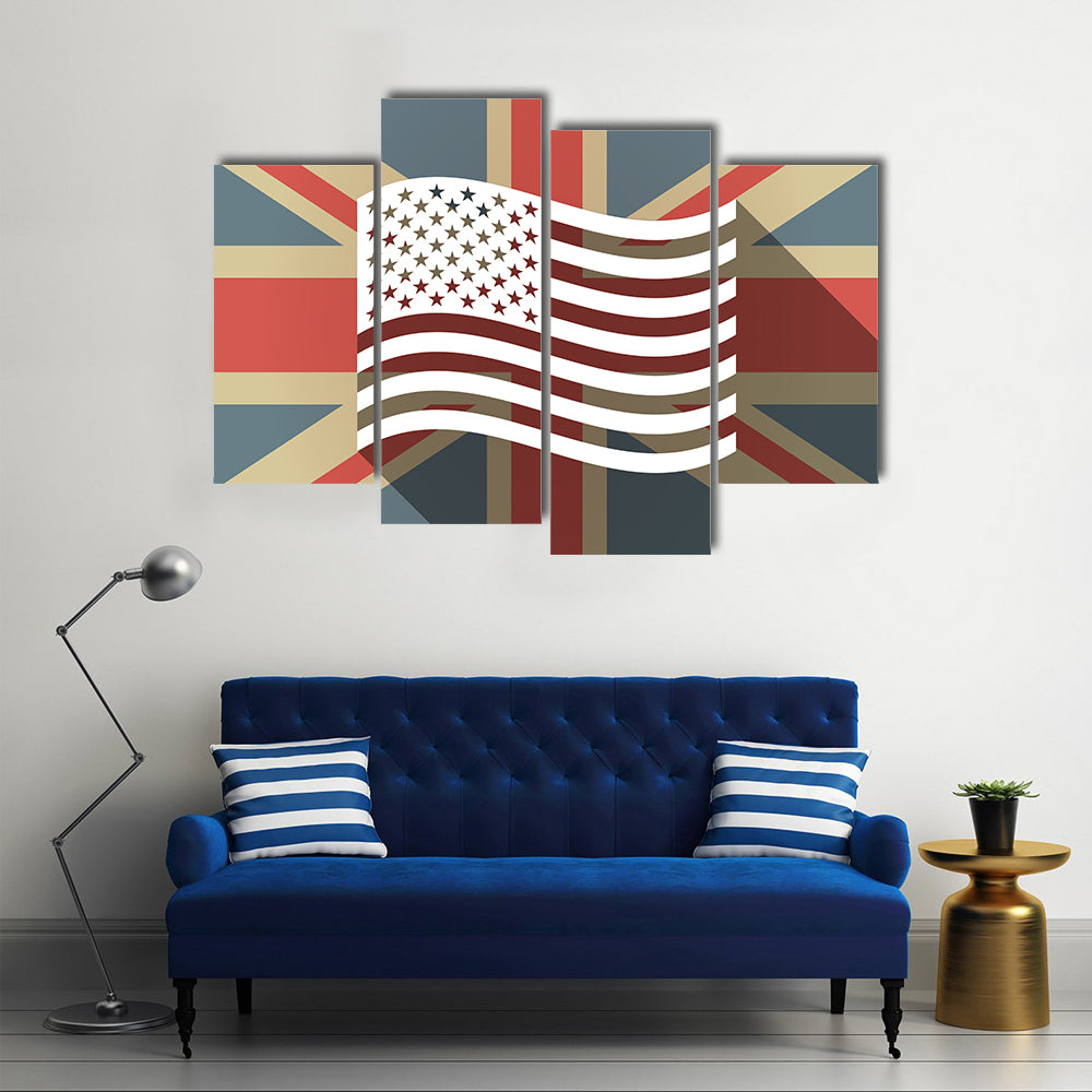 United Kingdom flag with the Unites States of America waving in the air Multi panel canvas wall art