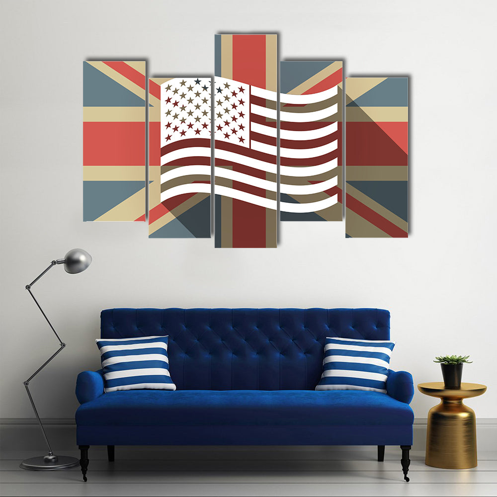 United Kingdom flag with the Unites States of America waving in the air Multi panel canvas wall art