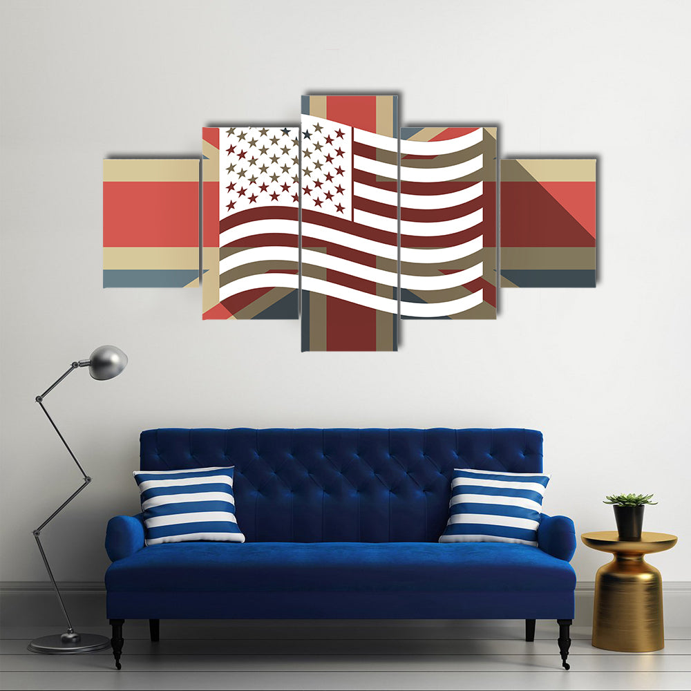 United Kingdom flag with the Unites States of America waving in the air Multi panel canvas wall art