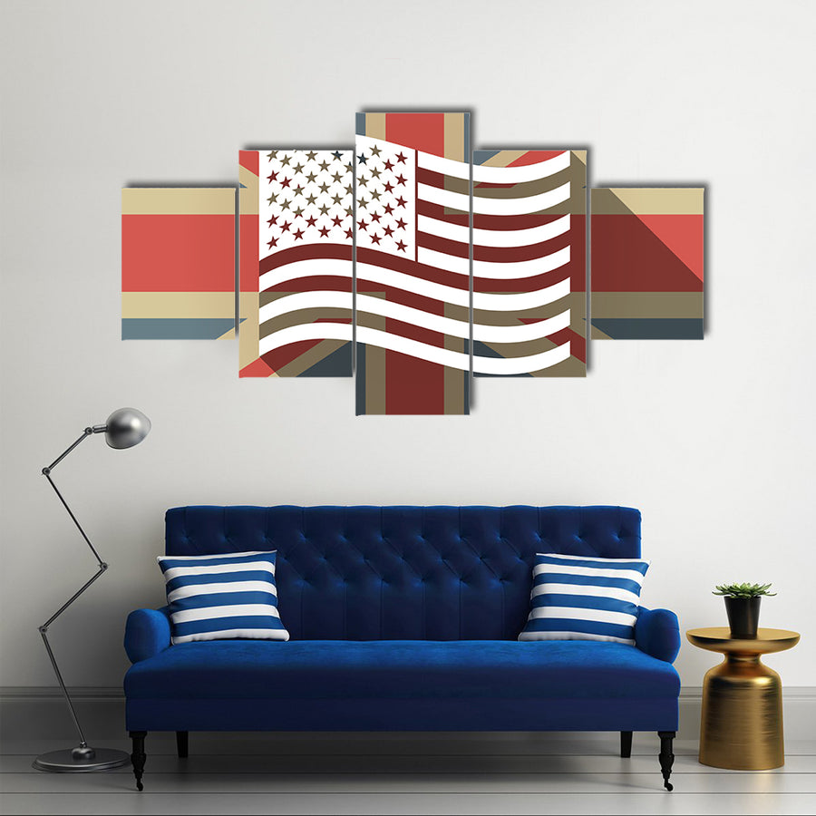 United Kingdom flag with the Unites States of America waving in the air Multi panel canvas wall art