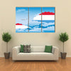 The Flag Along With the Clouds And Airplane Flying, Multi Panel Canvas Wall Art