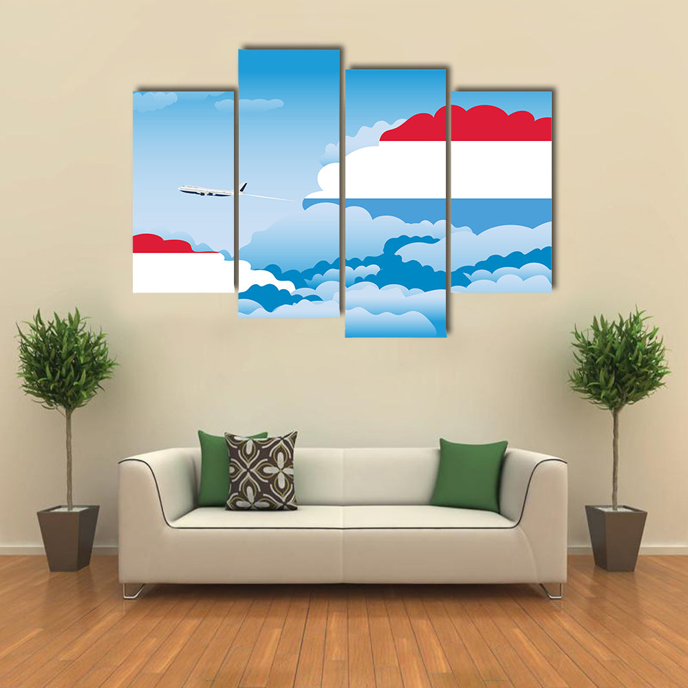 The Flag Along With the Clouds And Airplane Flying, Multi Panel Canvas Wall Art