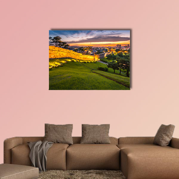 Korea Architecture Traditional landscape at Hwaseong Fortress in Sunset, multi panel canvas wall art