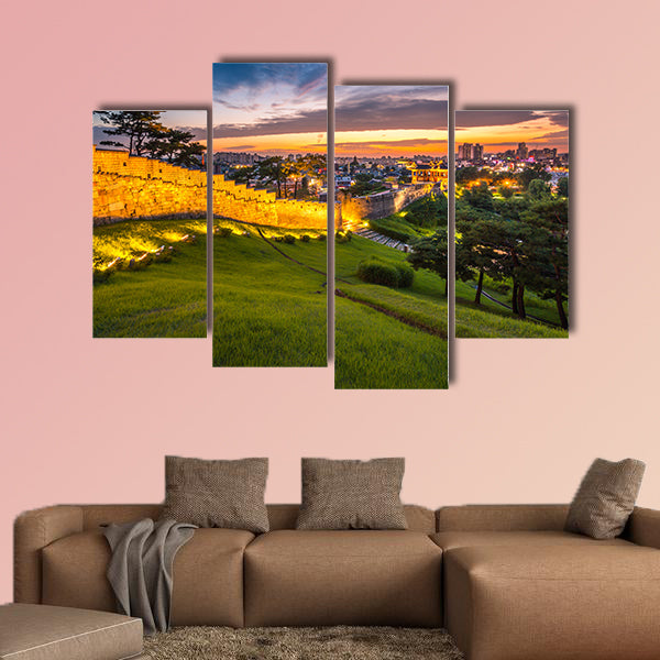 Korea Architecture Traditional landscape at Hwaseong Fortress in Sunset, multi panel canvas wall art