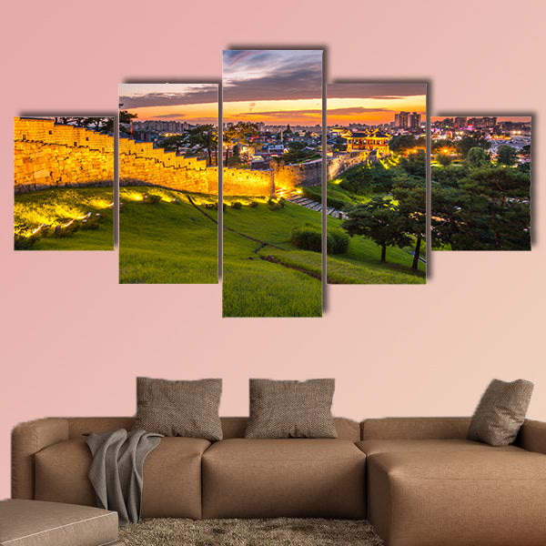Korea Architecture Traditional landscape at Hwaseong Fortress in Sunset, multi panel canvas wall art