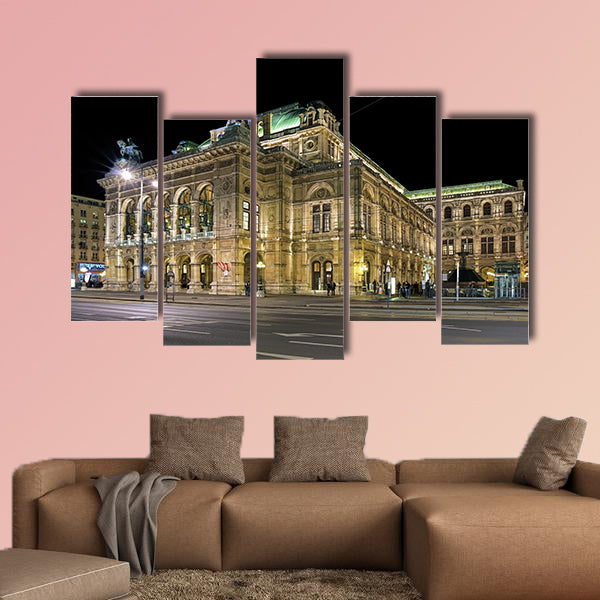 Night view of Vienna State Opera multi panel canvas wall art