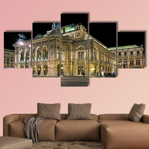 Night view of Vienna State Opera multi panel canvas wall art