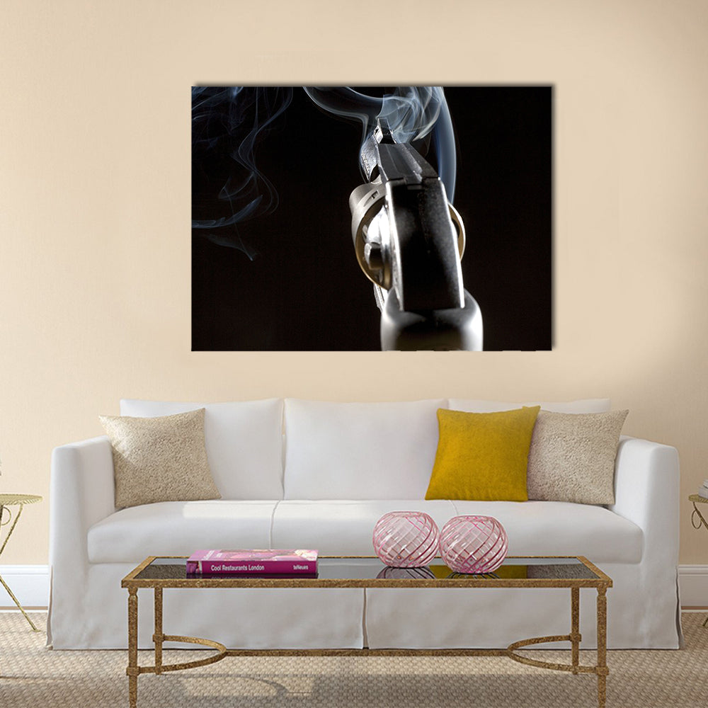 single shot is away from a revolver in the night multi panel canvas wall art
