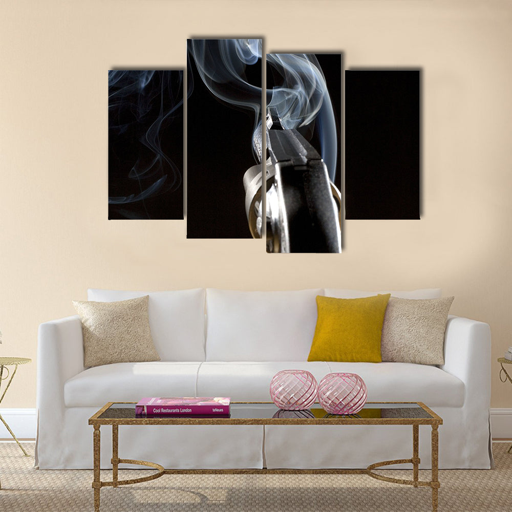 single shot is away from a revolver in the night multi panel canvas wall art