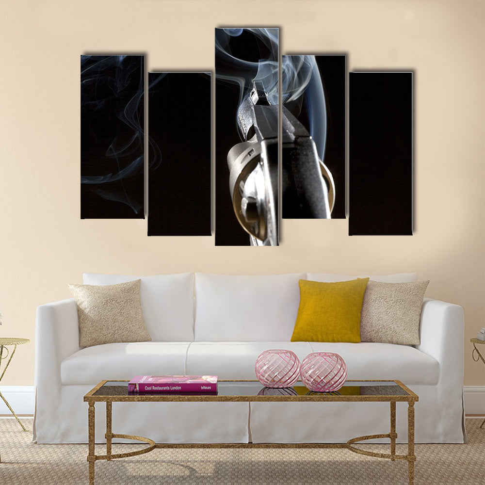 single shot is away from a revolver in the night multi panel canvas wall art