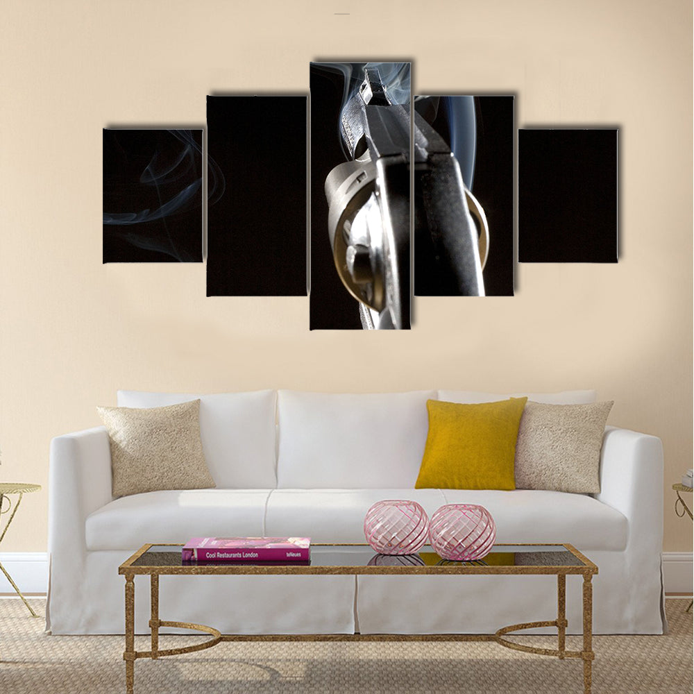 single shot is away from a revolver in the night multi panel canvas wall art