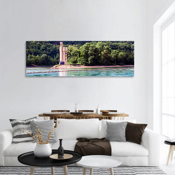 Mouse Tower is on island in the Rhine, Bingen Germany panoramic canvas wall art