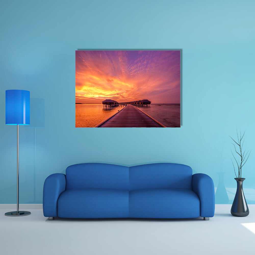 The Beautiful Sunset At Maldivian Beach Multi Panel Canvas Wall Art