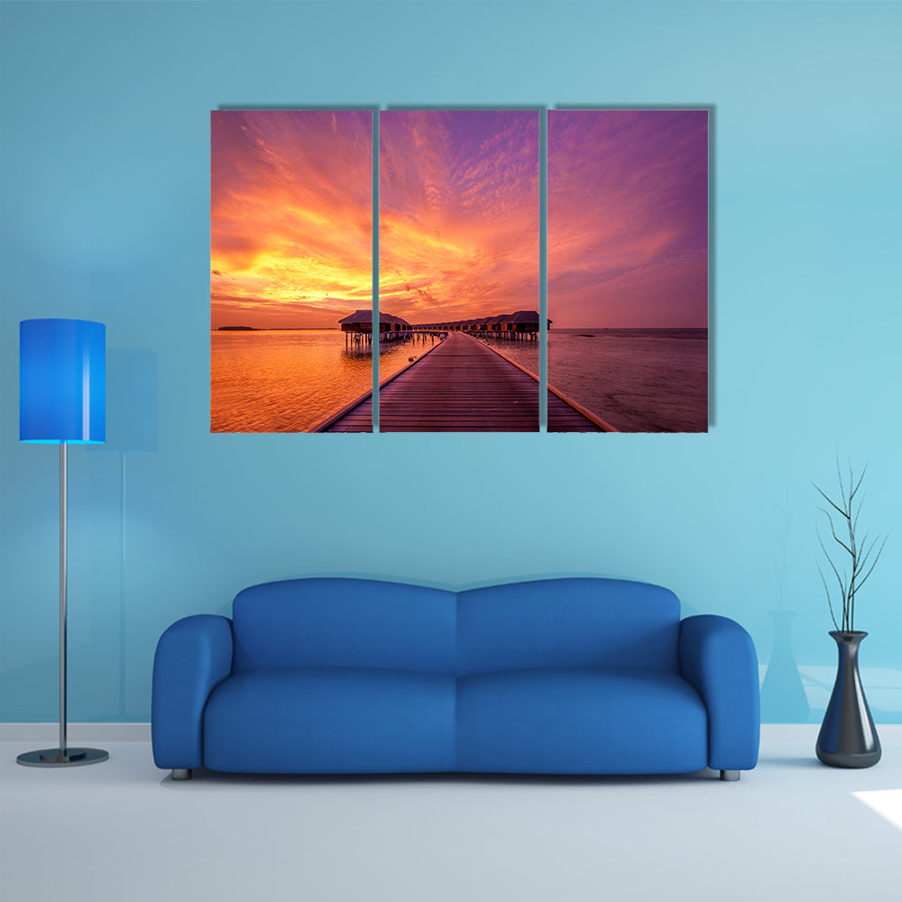 The Beautiful Sunset At Maldivian Beach Multi Panel Canvas Wall Art