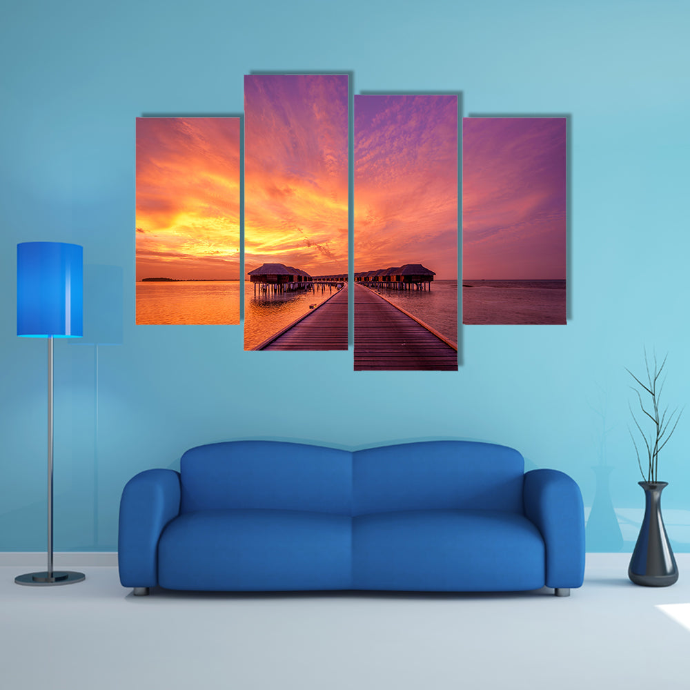 The Beautiful Sunset At Maldivian Beach Multi Panel Canvas Wall Art