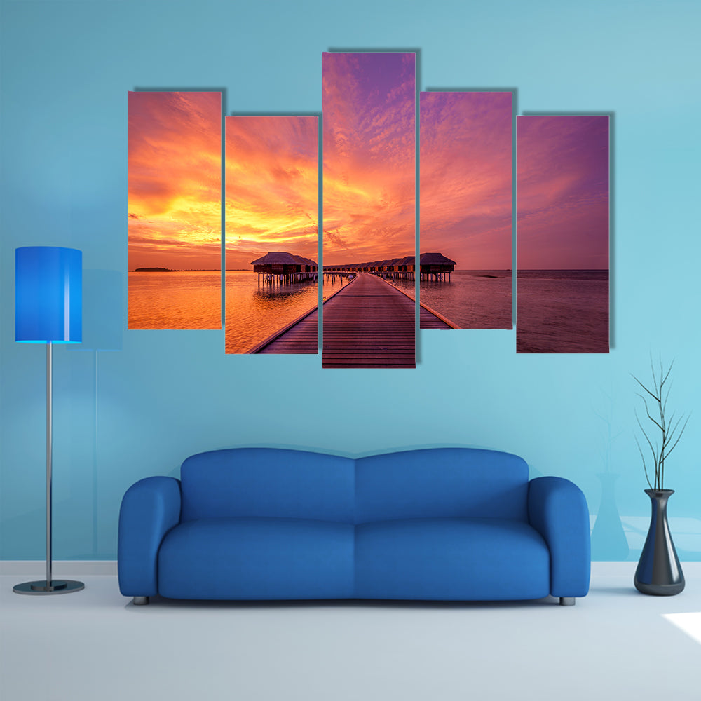 The Beautiful Sunset At Maldivian Beach Multi Panel Canvas Wall Art